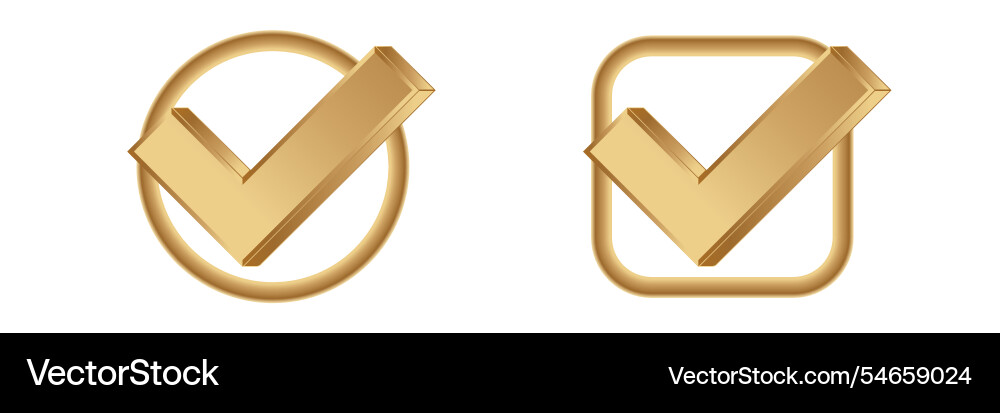 Golden check marks in circle and square vector image