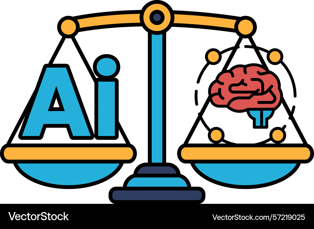 A scale with brain on one side and the word ai Vector Image