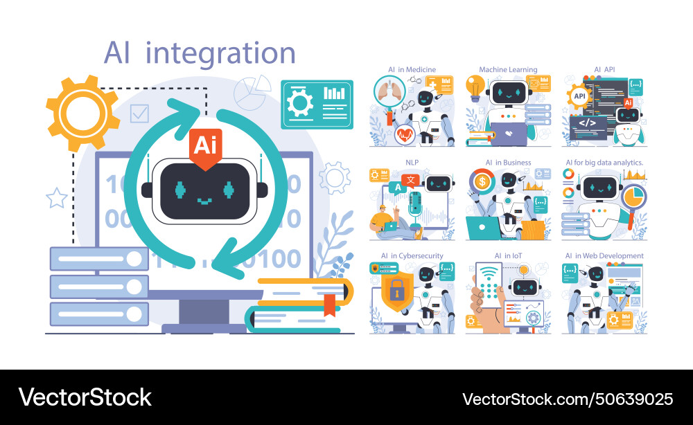 Ai integration set artificial intelligence Ai integration set artificial intelligence vector image