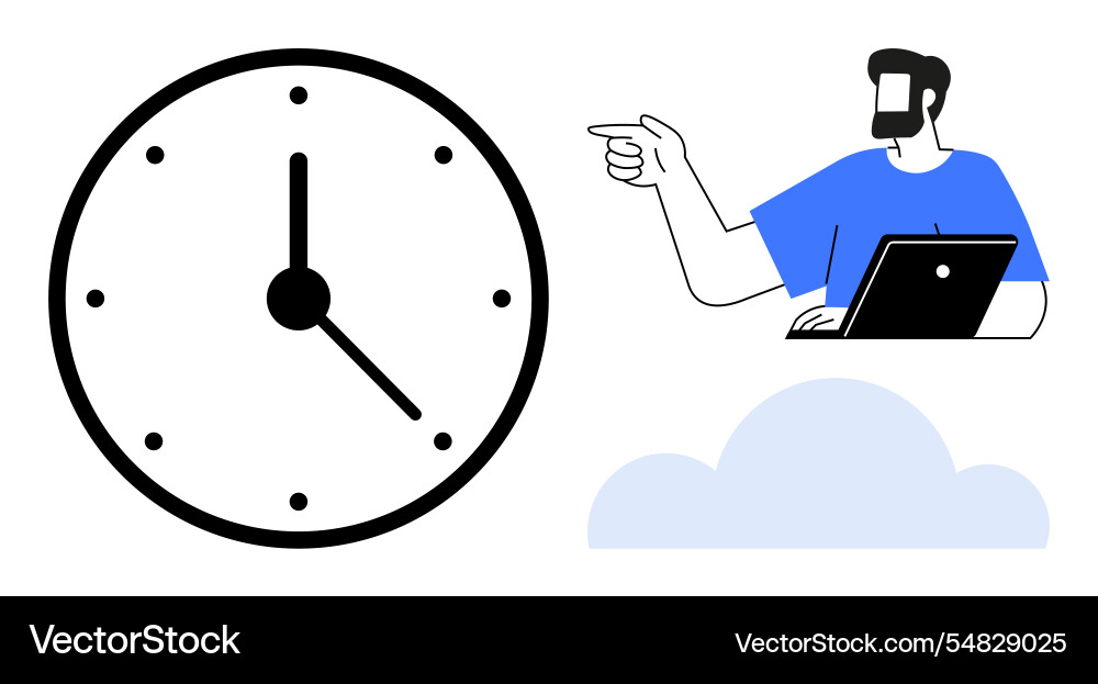 Concept of time management with man pointing from Concept of time management with man pointing from vector image
