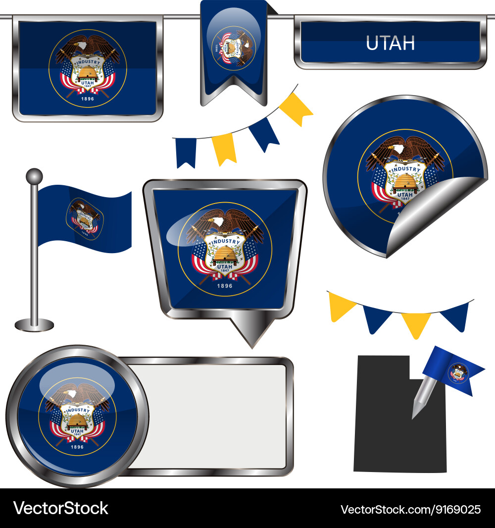 Glossy icons with utahn flag vector image