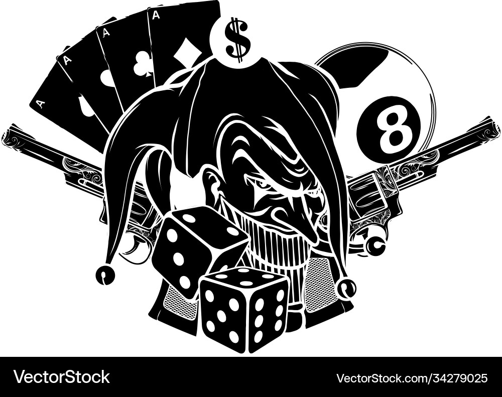 Joker Card with Gun - Dramatic Art Vector Image
