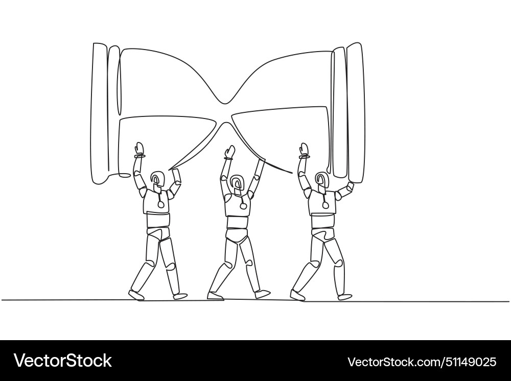 Single one line drawing group of robots work Single one line drawing group of robots work vector image