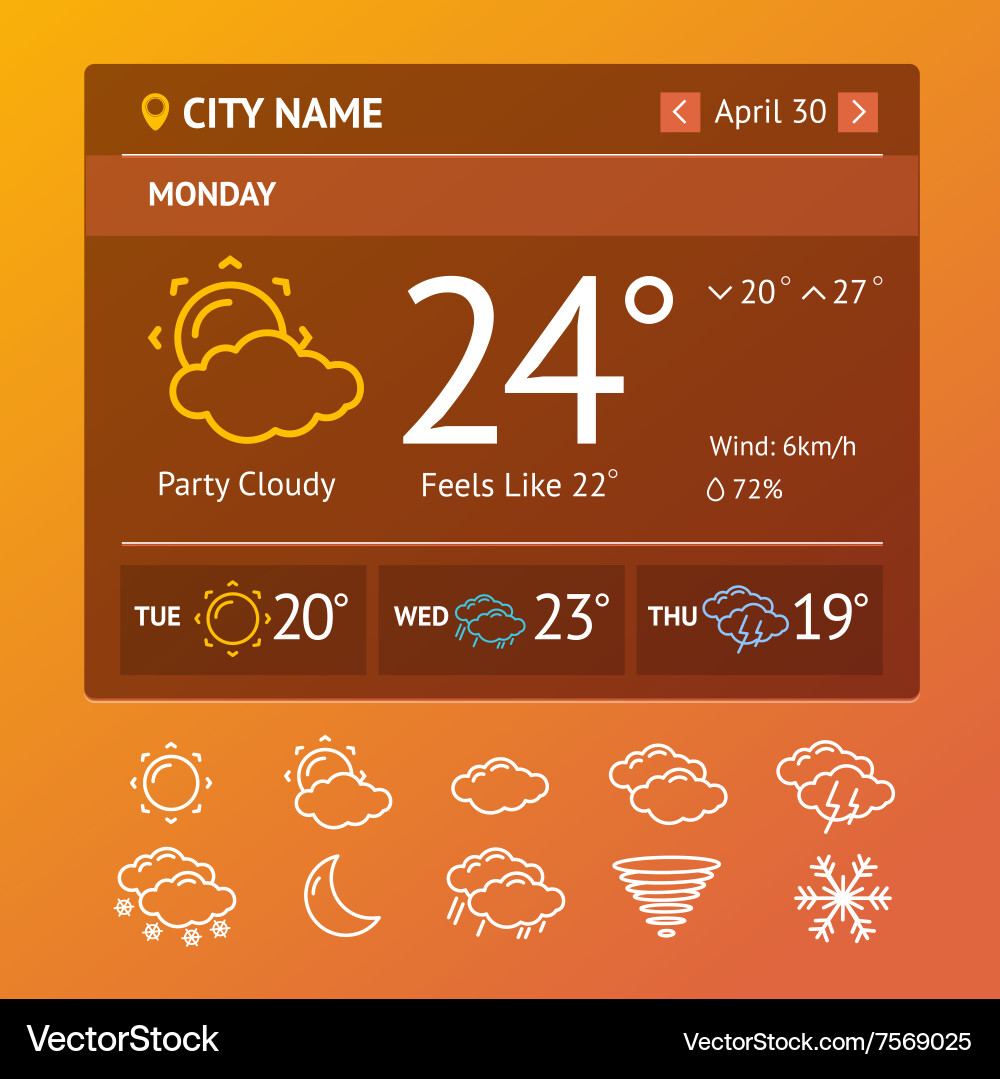 Wetter Widgets Lizenzfreies Vektorbild VectorStock