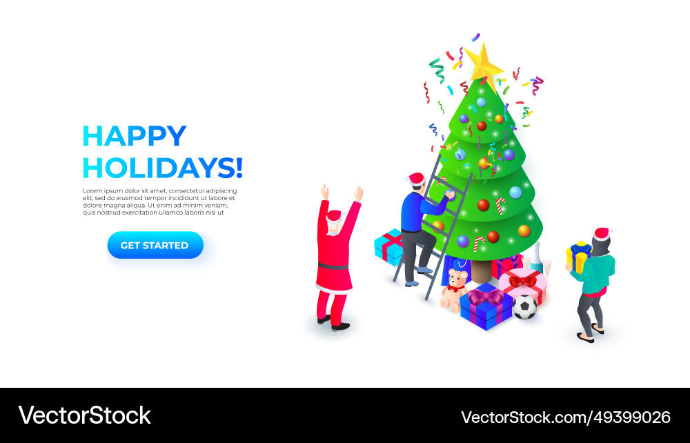 Happy people and santa claus decorate christmas Happy people and santa claus decorate christmas vector image