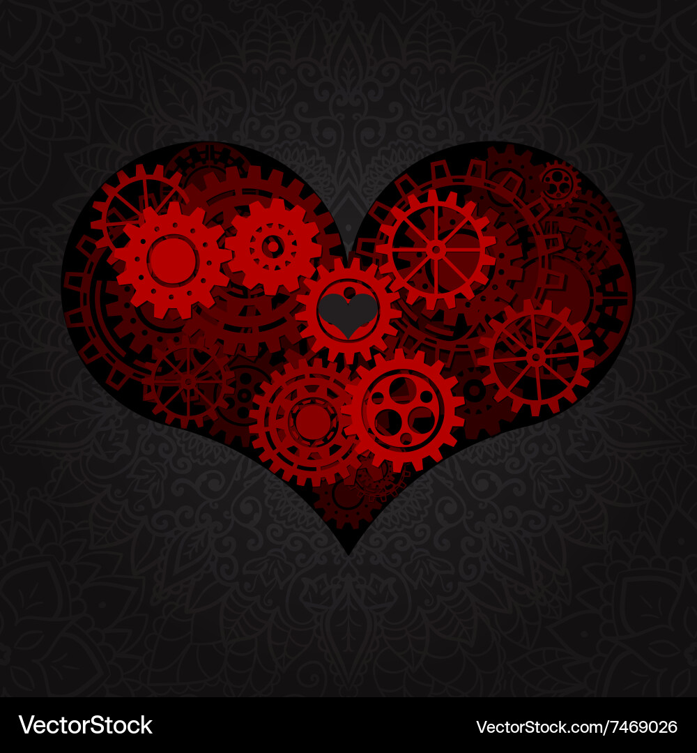 Heart as a mechanism made of cogs and gears vector image