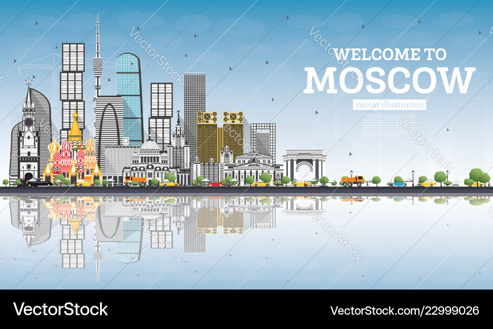 Welcome to moscow russia skyline with gray Welcome to moscow russia skyline with gray vector image