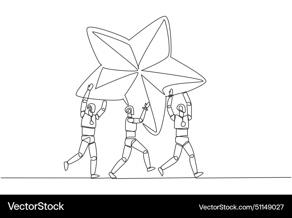 Continuous one line drawing group of robots work Continuous one line drawing group of robots work vector image