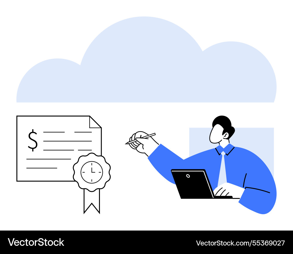Digital approval process with man signing document vector image