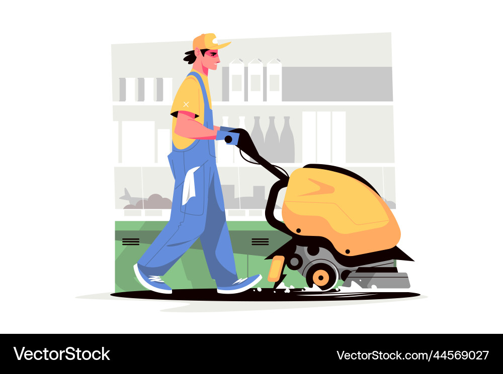 Professional cleaner at work grocery store vector image