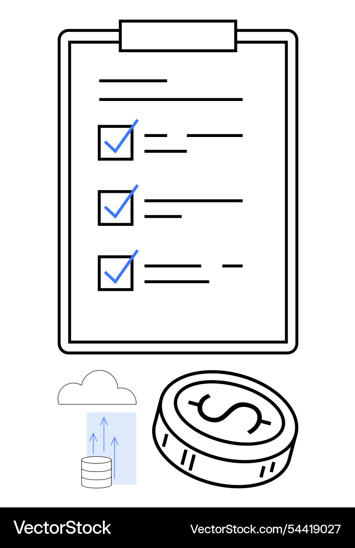 Three-box checklist on clipboard with cloud data Three-box checklist on clipboard with cloud data vector image