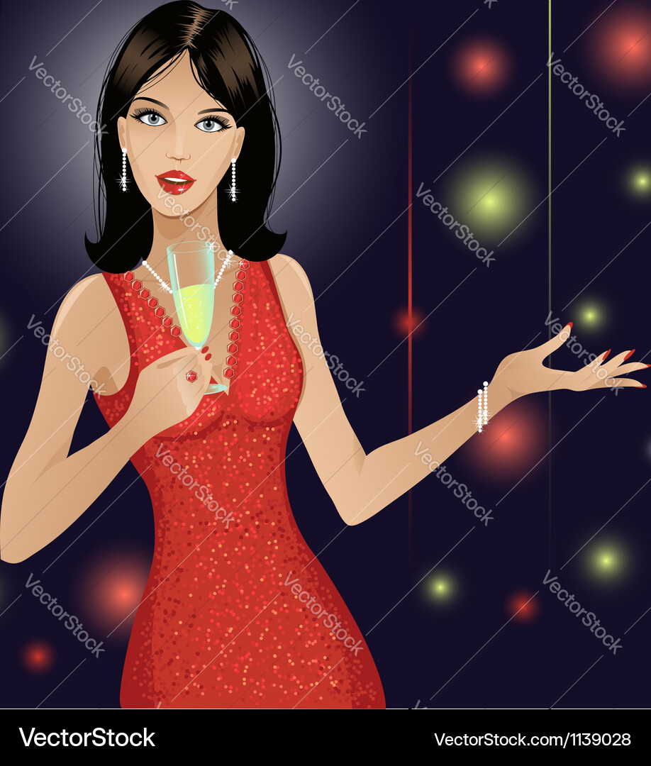 Glamorous Party Girl with Champagne Vector Image