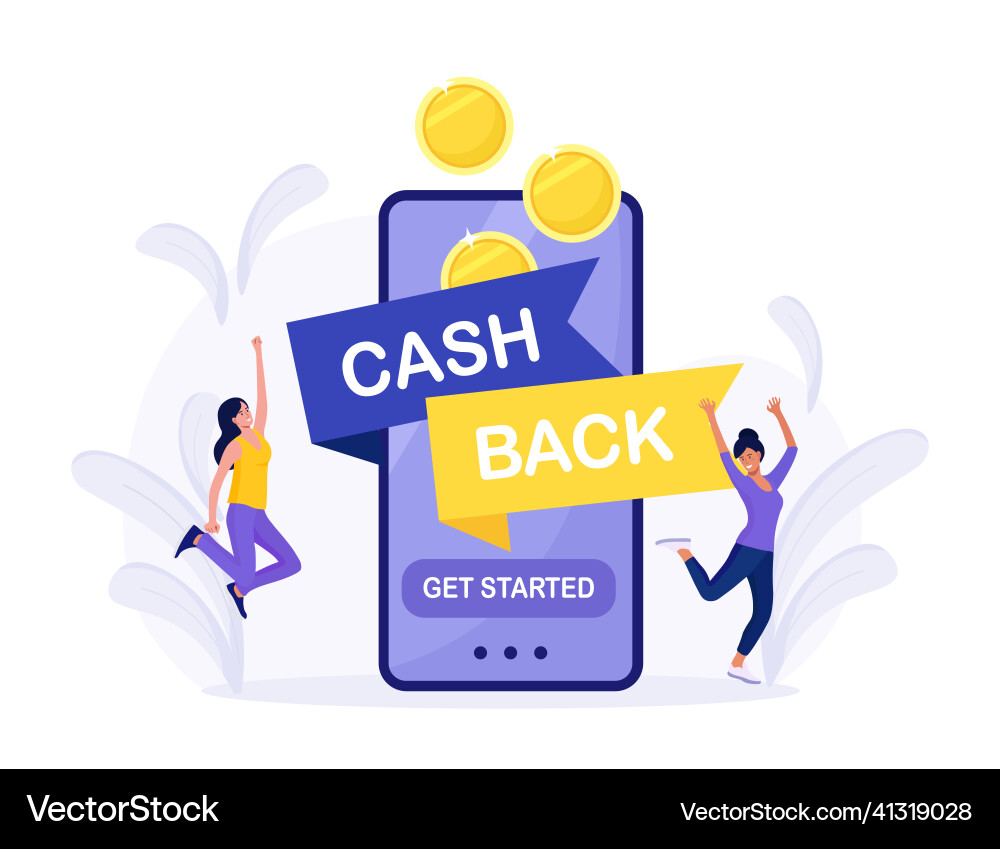 Online-Cashback oder Geldrückerstattung Konzept glücklich Online-Cashback oder Geldrückerstattung Konzept glücklich vektorbild