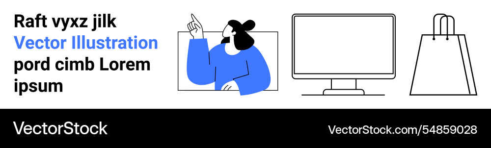 Person pointing up computer monitor and shopping Vector Image