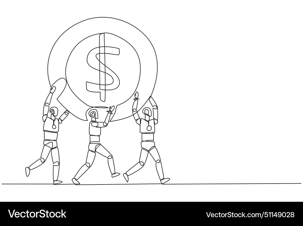 Single one line drawing group of robots work Single one line drawing group of robots work vector image