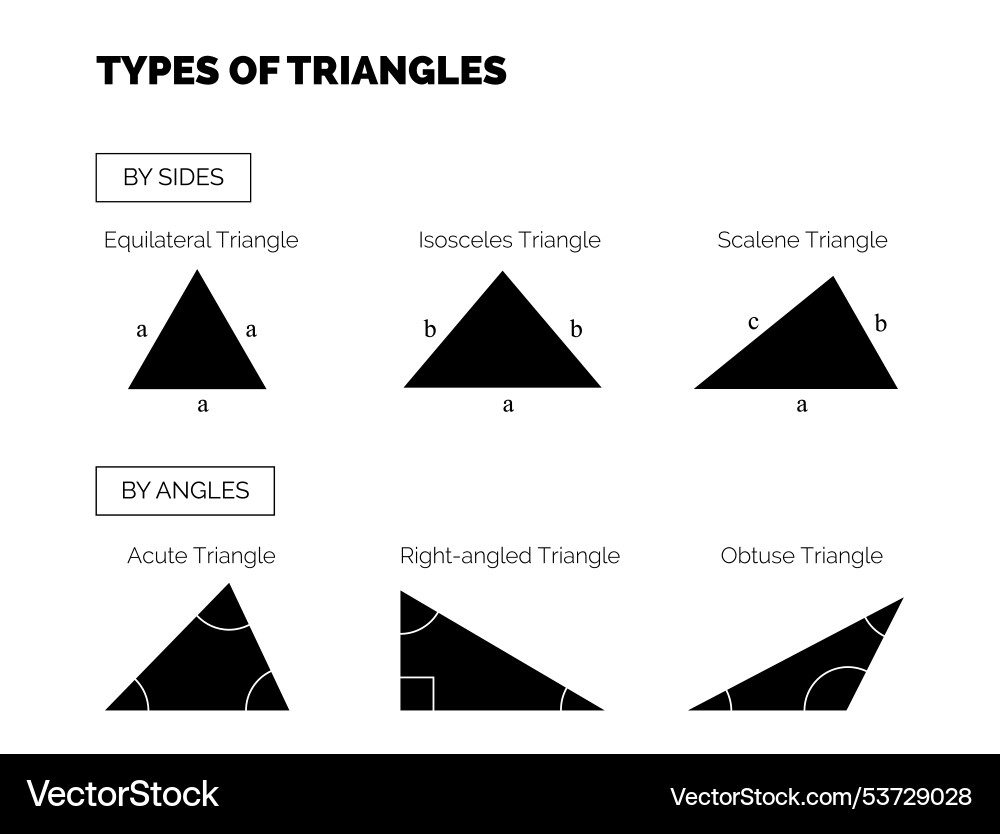 Types of triangles by side and angles Types of triangles by side and angles vector image