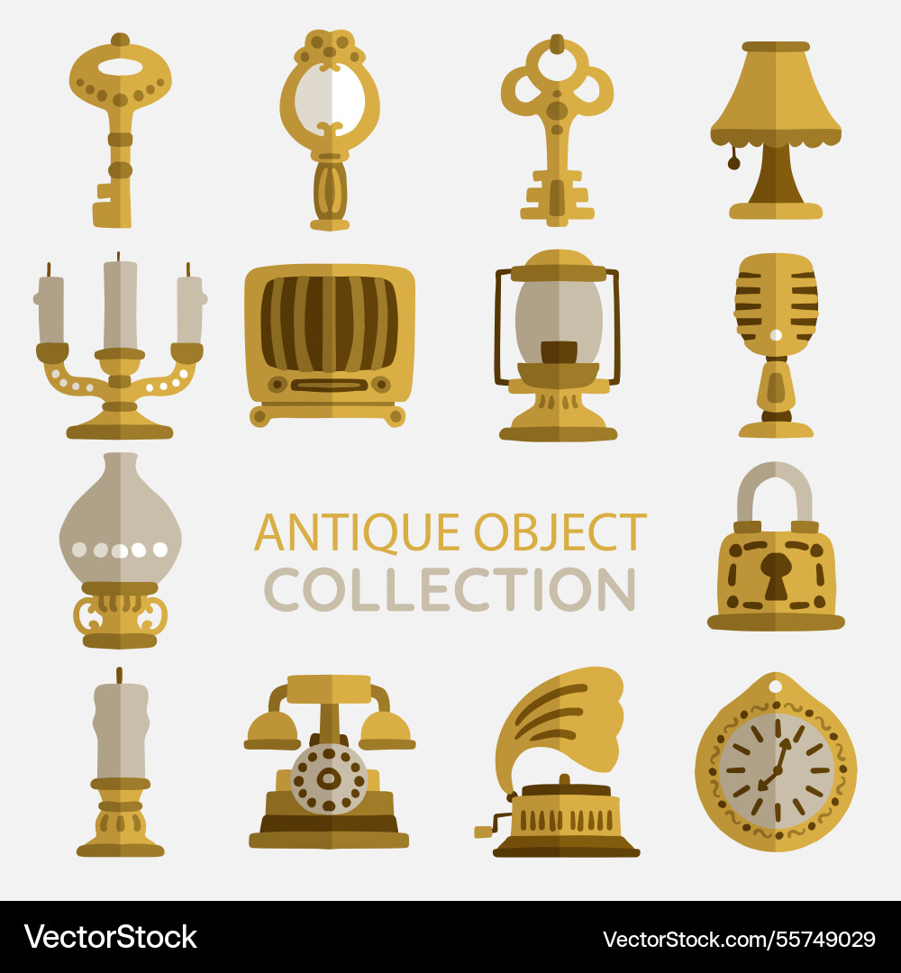 Collection of old flat objects Vector Image