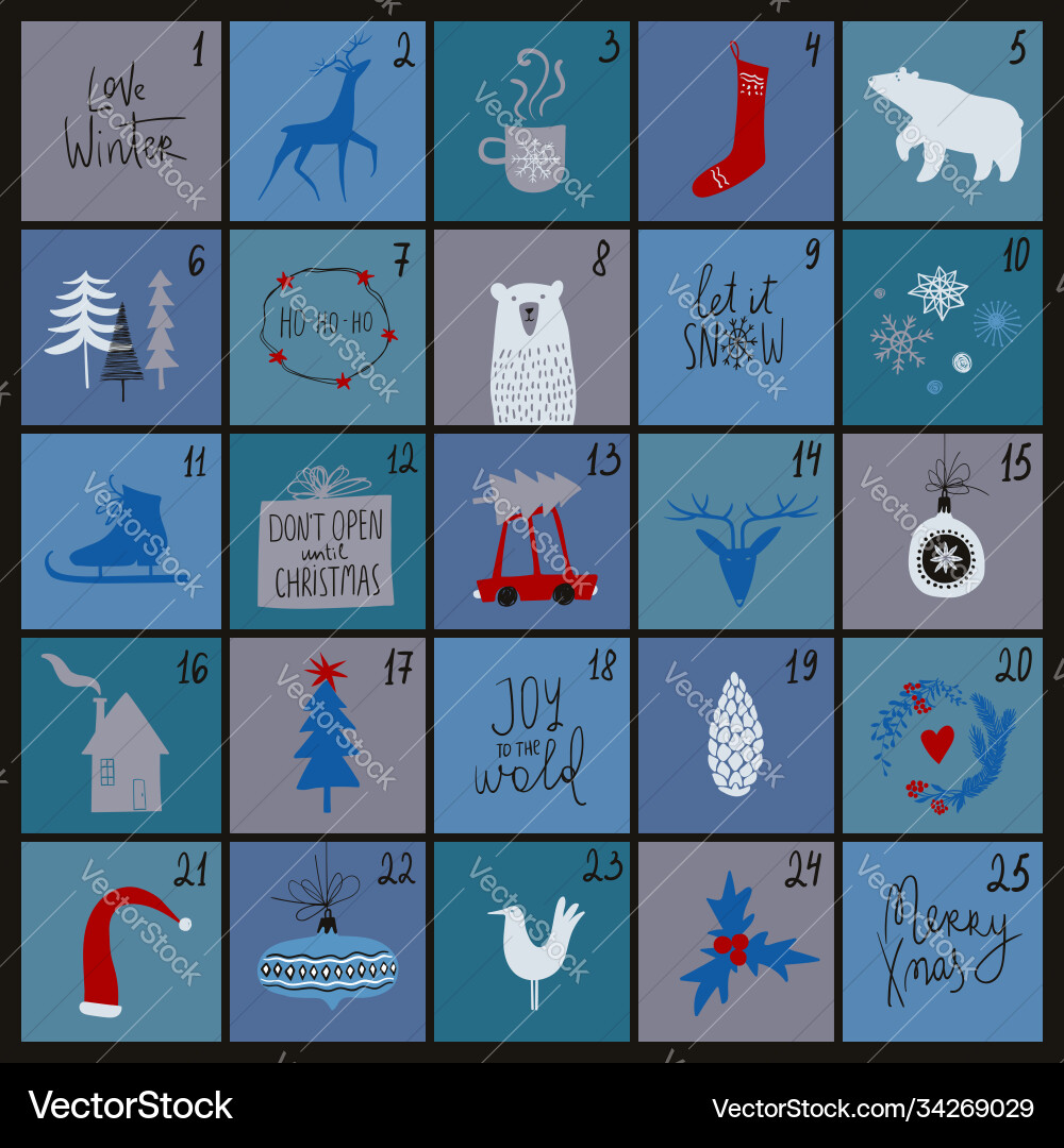 Funny christmas advent calendar vector image