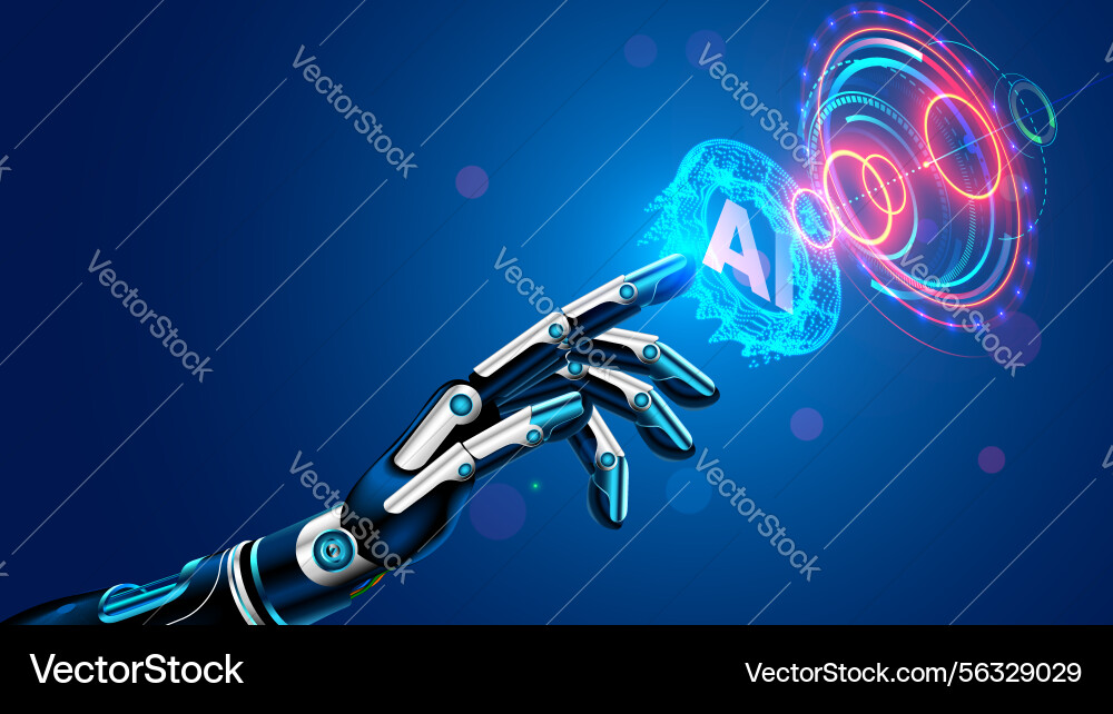 Robot arm with artificial intelligence presses Robot arm with artificial intelligence presses vector image
