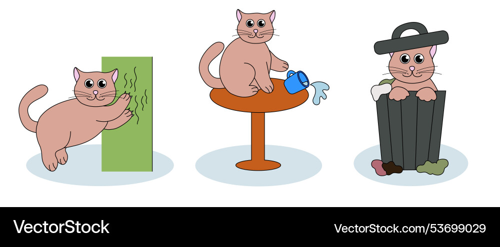 Set of problem with cat behavior Vector Image