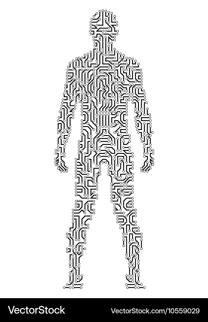 Silhouette of a man in circuit scheme style Vector Image