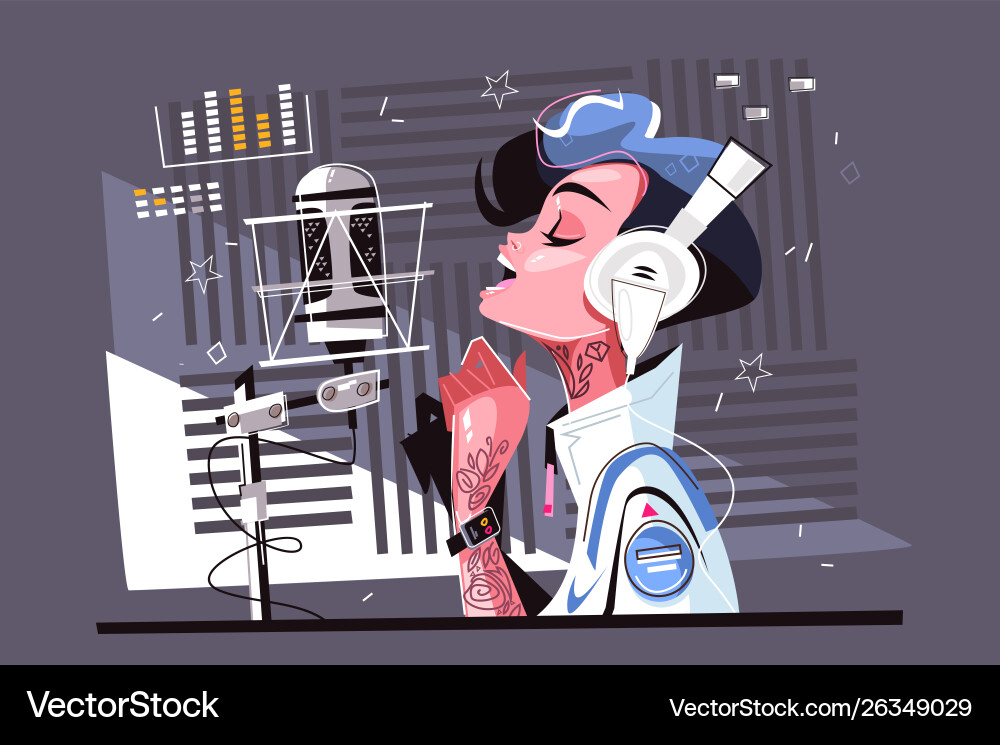 Stylish Singer Recording Music Royalty Free Vector Image