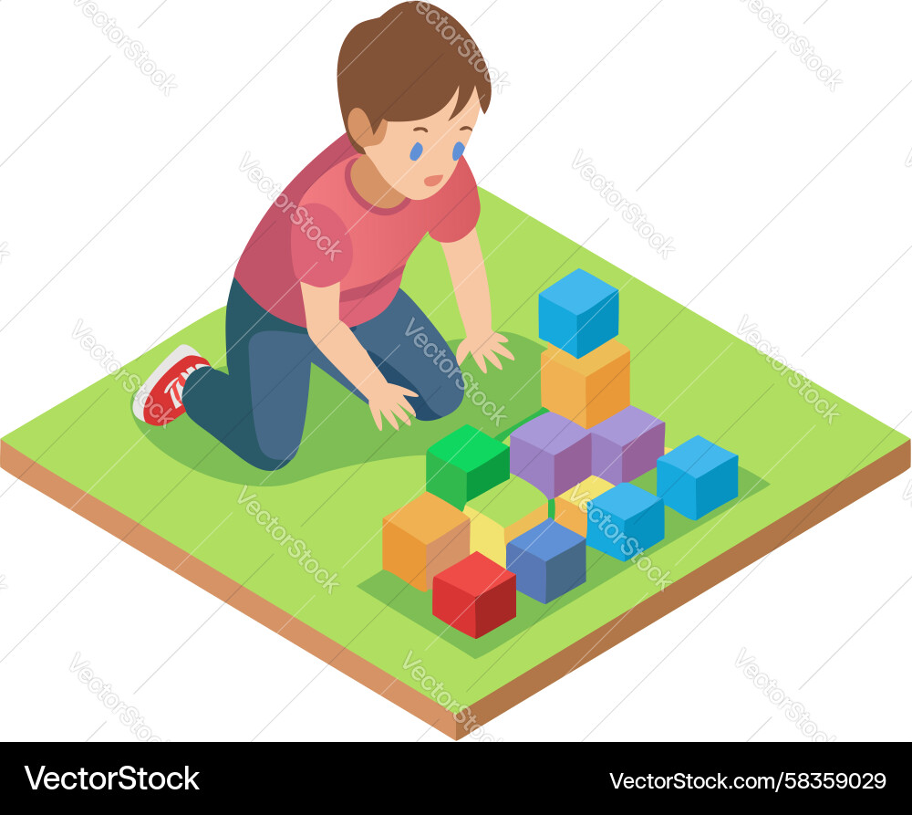 Toddler Playing with Building Blocks Vector Image