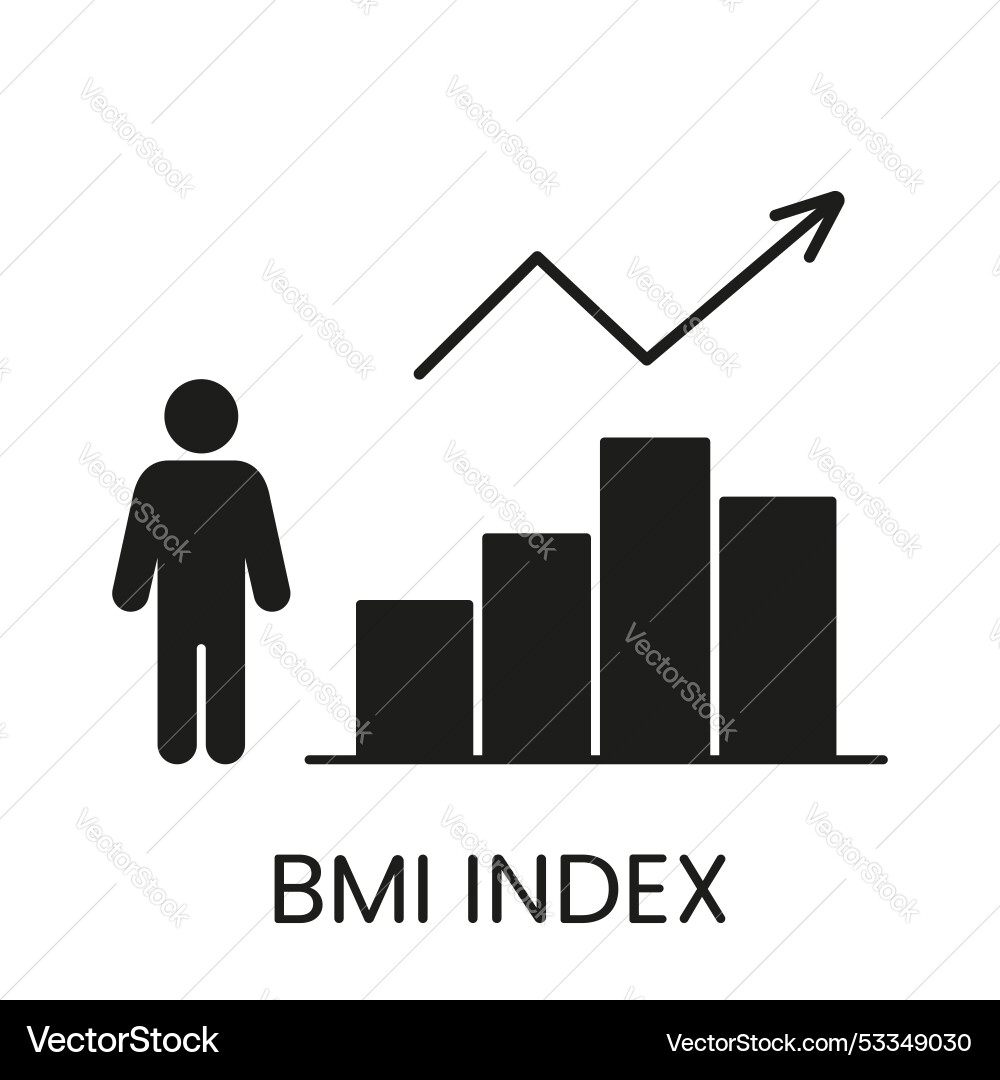 Bmi index with bar graph and arrow silhouette icon Bmi index with bar graph and arrow silhouette icon vector image