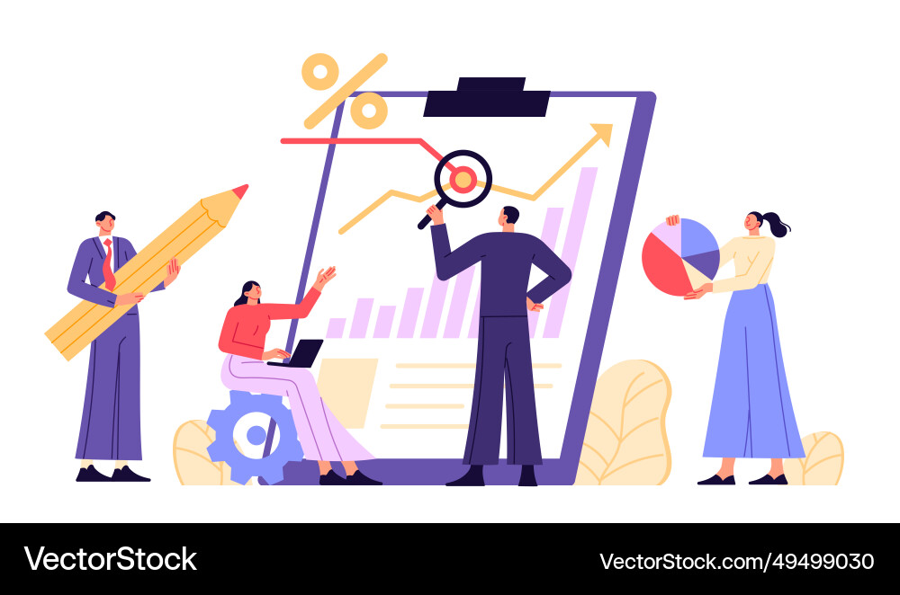 People working with data analyzing business People working with data analyzing business vector image