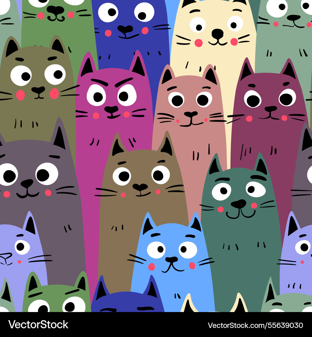 Seamless pattern with cute kitten print different Vector Image