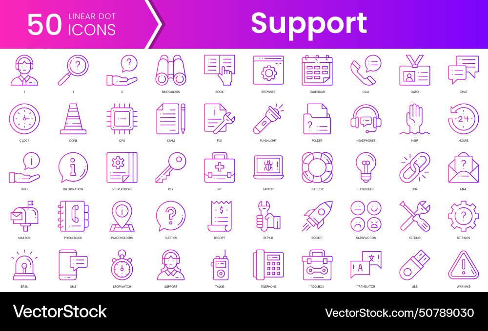 Set of support icons gradient style icon bundle Set of support icons gradient style icon bundle vector image