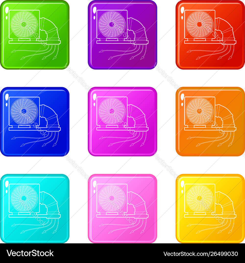 System fan and pipe icons set 9 color collection System fan and pipe icons set 9 color collection Vector Image