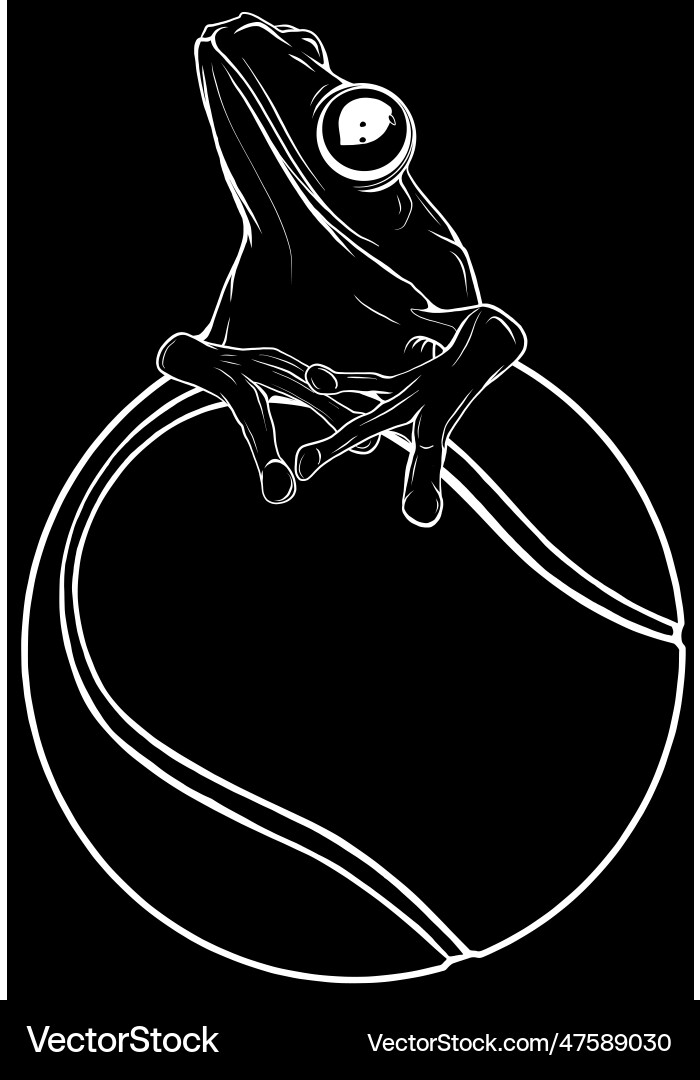 Weiße Silhouette von Frosch auf Tennisball schwarz Weiße Silhouette von Frosch auf Tennisball schwarz vektorbild