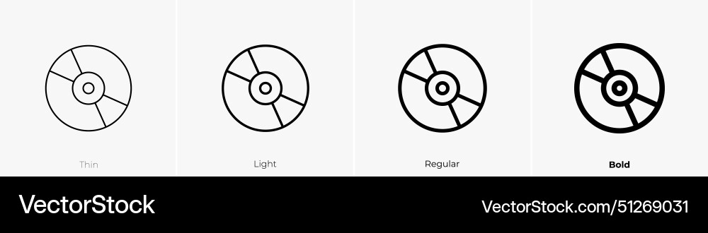 Compact disk icon thin light regular and bold Compact disk icon thin light regular and bold Vector Image