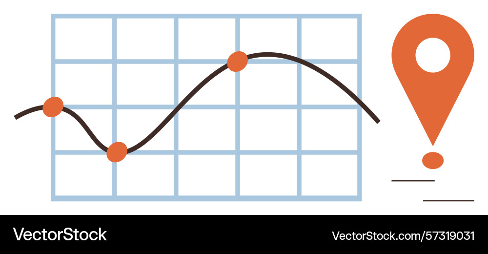 Graph with data points and map pin for trend Graph with data points and map pin for trend vector image