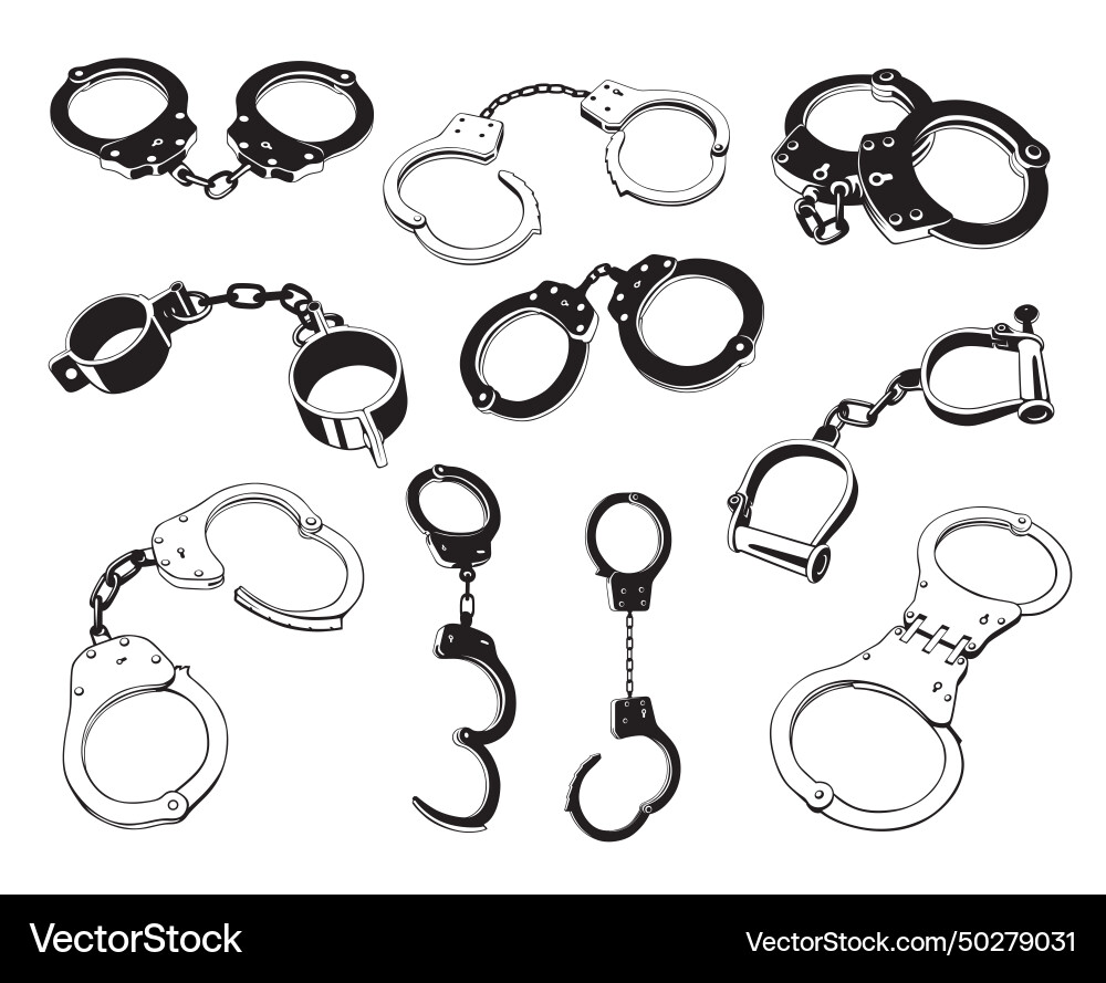 Handcuff open and closed metallic jail cuffs Handcuff open and closed metallic jail cuffs vector image