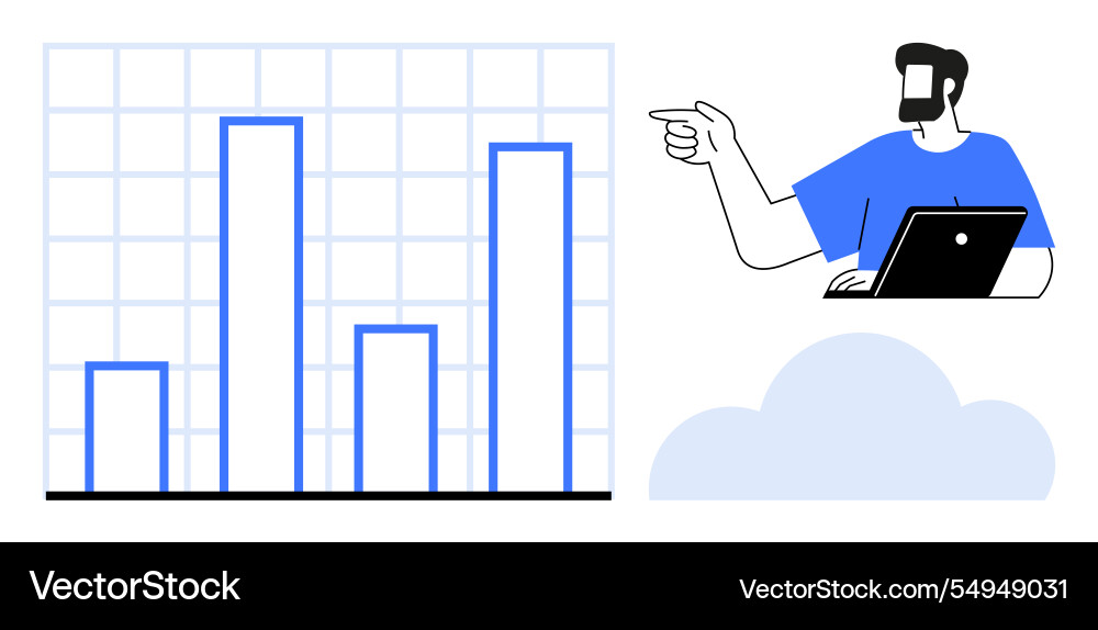 Man with laptop analyzing bar graph and cloud data Vector Image