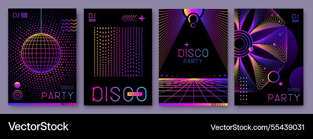 Retro futuristic holographic disco party posters Retro futuristic holographic disco party posters vector image