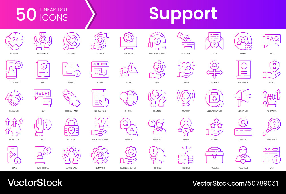 Set of support icons gradient style icon bundle Set of support icons gradient style icon bundle vector image
