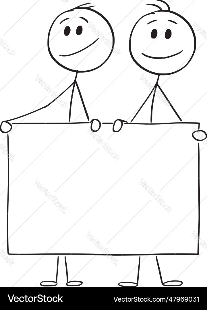 Two persons holding empty sign cartoon stick Vector Image