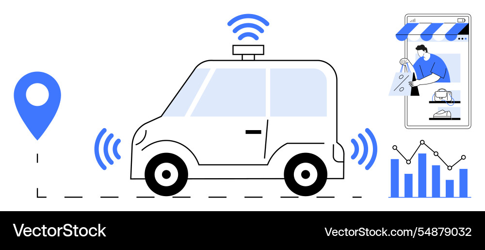 Autonomous vehicle with location pin mobile vector image