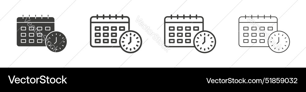 Calendar clock line icon set appointment date Calendar clock line icon set appointment date vector image