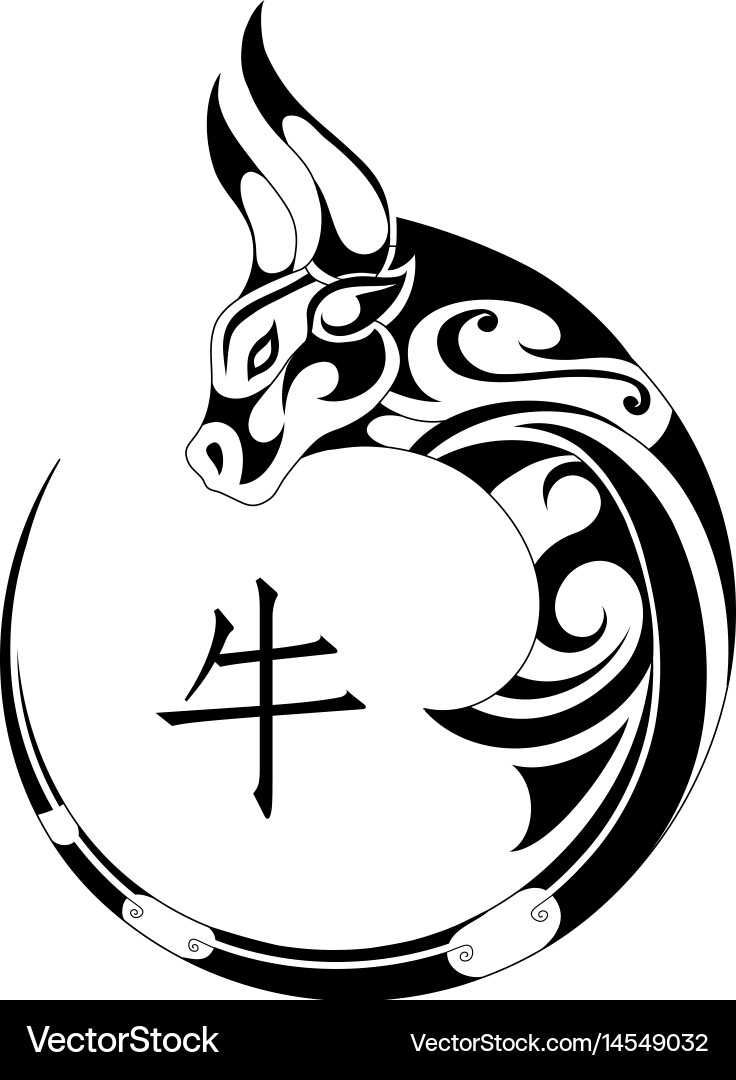 Chinese Zodiac Ox Tribal Tattoo Vector Image