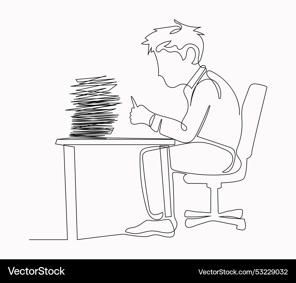Continuous line drawing stressed businessman Continuous line drawing stressed businessman vector image