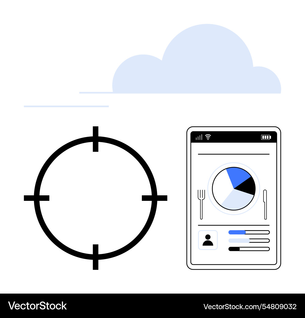 Data analysis on mobile device with target focus Data analysis on mobile device with target focus vector image