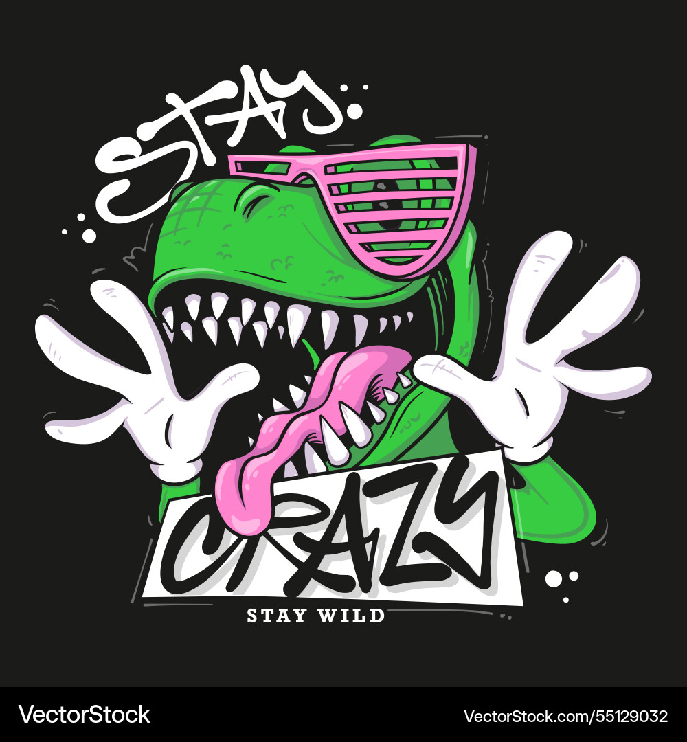 Dinosaur T-Shirt Art - Crazy Dino Vector Image