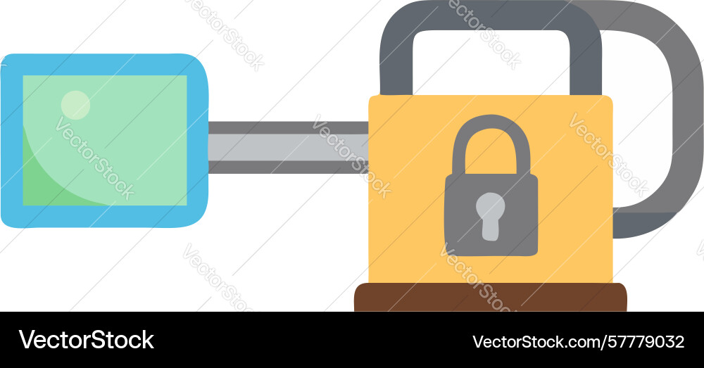 Padlock with keyhole and inserted key access icon vector image