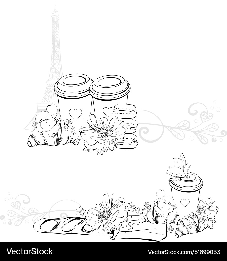 Border set eiffel tower in romantic style paper Vector Image