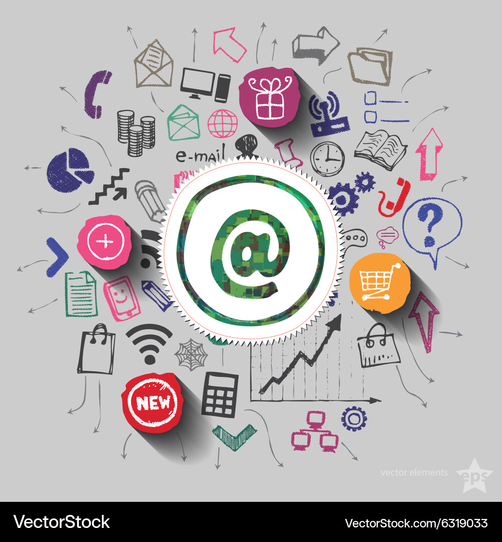 Mail and collage with web icons background Vector Image