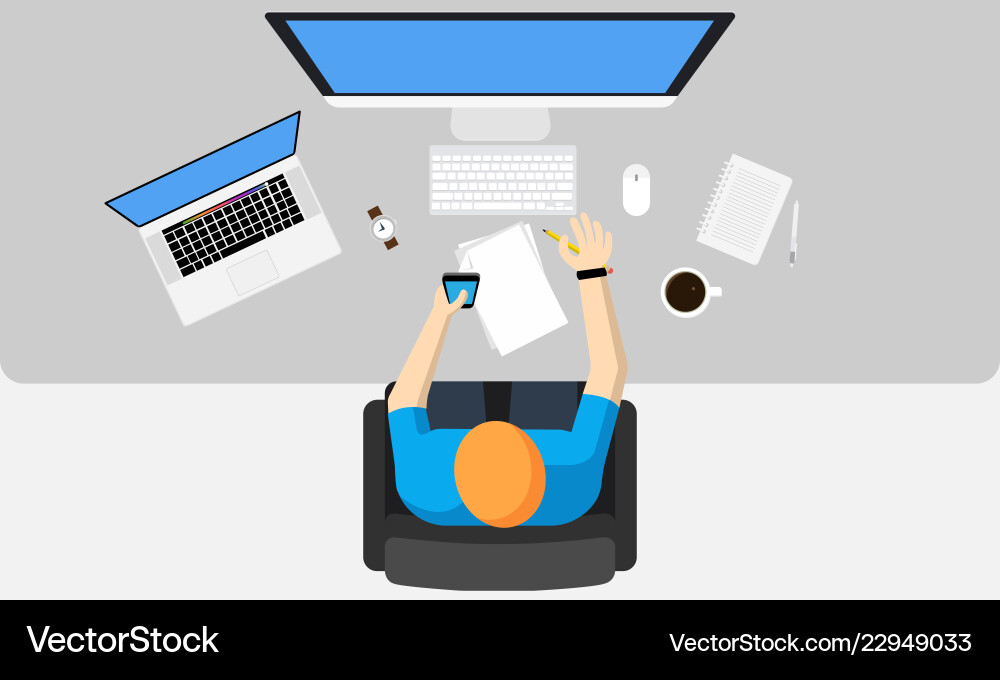 Man workspace top view Man workspace top view vector image